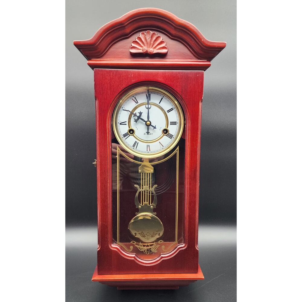Vintage 31‑Day Regulator Clock Wood Case Glass Door w/ Key – For Decor/Parts